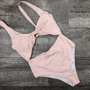 Tempt Me Knot Front Cut Out Textured One Piece Swimsuit Size M